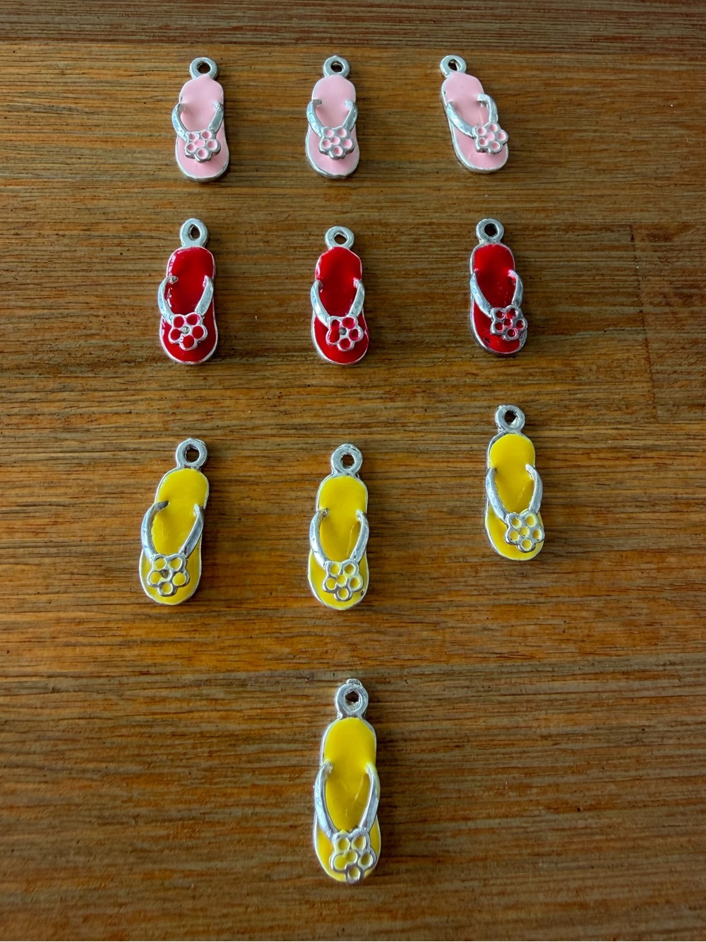 10 Mixed Red, Pink and Yellow Flip Flop Metal Charms for Jewelry Craft Making
